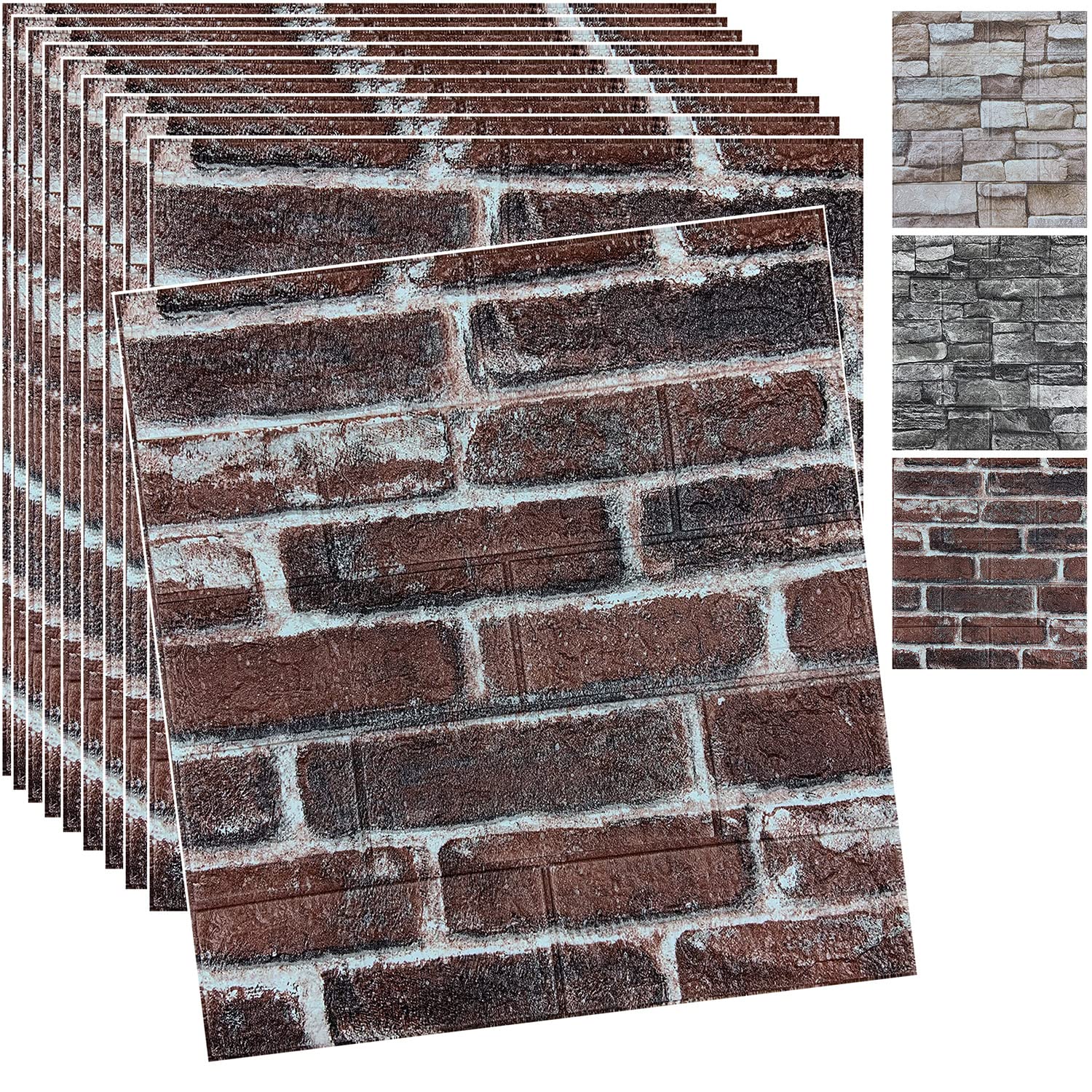 Photo 1 of 10PCS 3D Wall Panels Peel and Stick 3D Brick Wallpaper Peel and Stick Faux Stone Wall Panel Foam Brick Self-Adhesive Wallpaper (Red,10pcs)