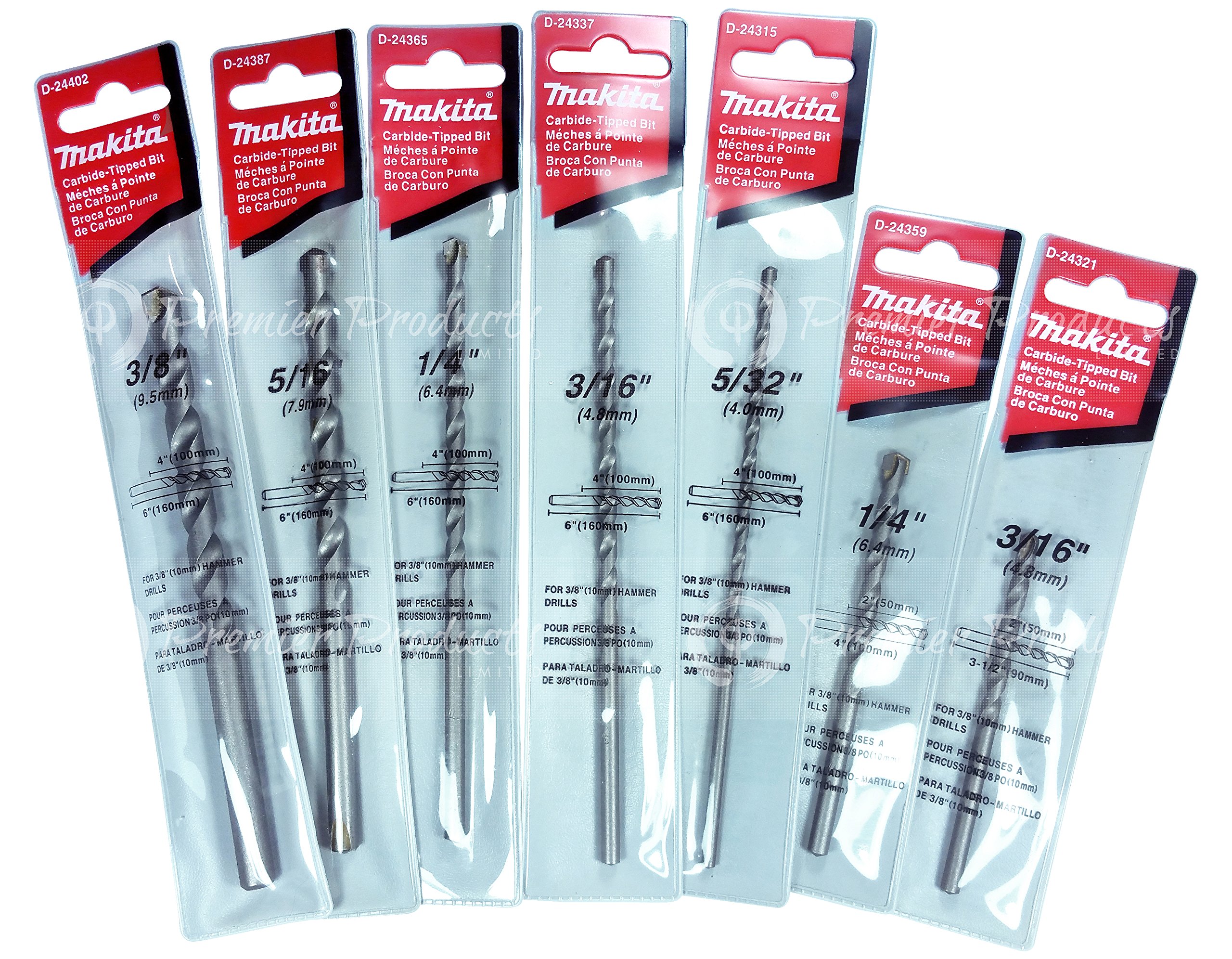 Makita 7 Piece Complete Concrete Drill Bit Set For Hammer Drills