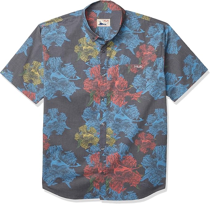 Amazon.com: HUK Men's Kona Woven Short Sleeve Button Down Performance Shirt with UPF 30+ Sun 