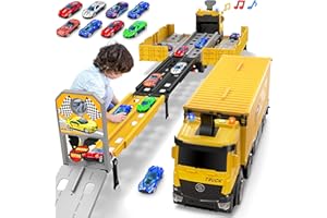DIUERMA Carrier Truck Race Track Kids Toys, Foldable 3 Layer Toddler Track Playset, Toy Truck Transport Car Carrier & 8 Race Cars, Truck Car Toddlers Toys B-Day Gifts for Age 3 4 5 6+ Years Old Boys Girls