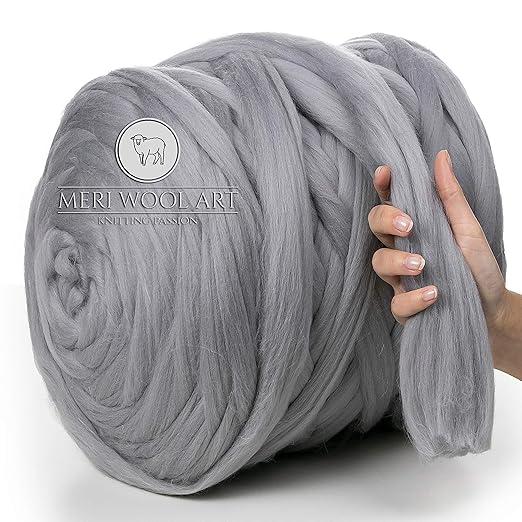 MeriWoolArt 100% Merinowolle zum Stricken & Ha?keln mit 4-5 cm dickem Garn | Dicke Merino Wolle fu?r XXL Schal, Decke & Kisse