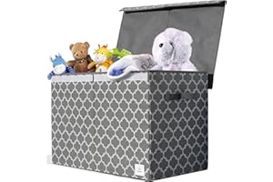 DAWIKITY KIDS Large Toy Box Chest with Lid - Collapsible Sturdy Toy Bin Storage Organizer Boxes Baskets for Kids, Boys, Girls, Nursery, Playroom, Bedroom, 25"x16"x13", Grey
