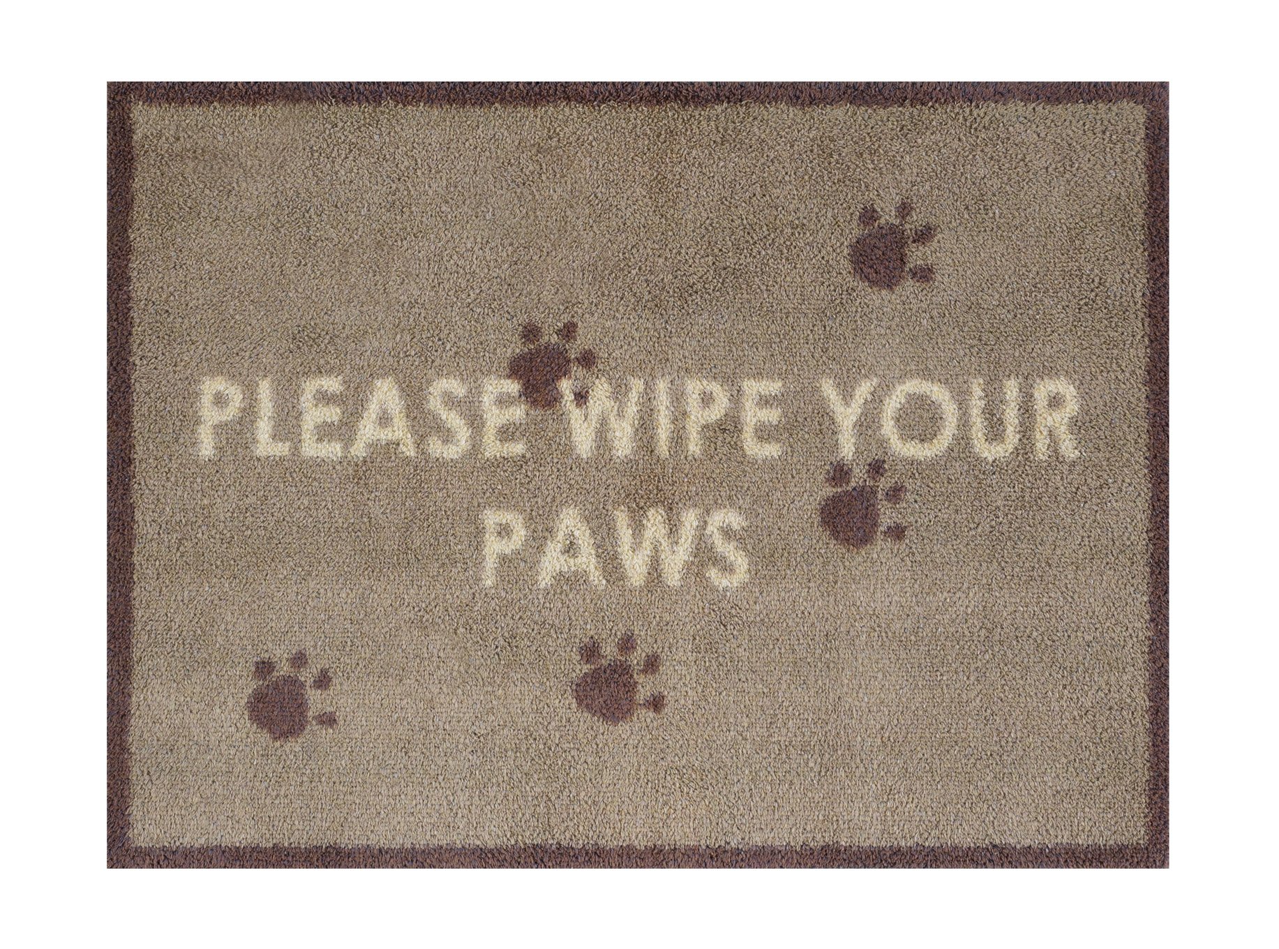 Turtle Mat Puce Brown border Please Wipe your Paws design, highly absorbent indoor barrier mat, size 60x85cm