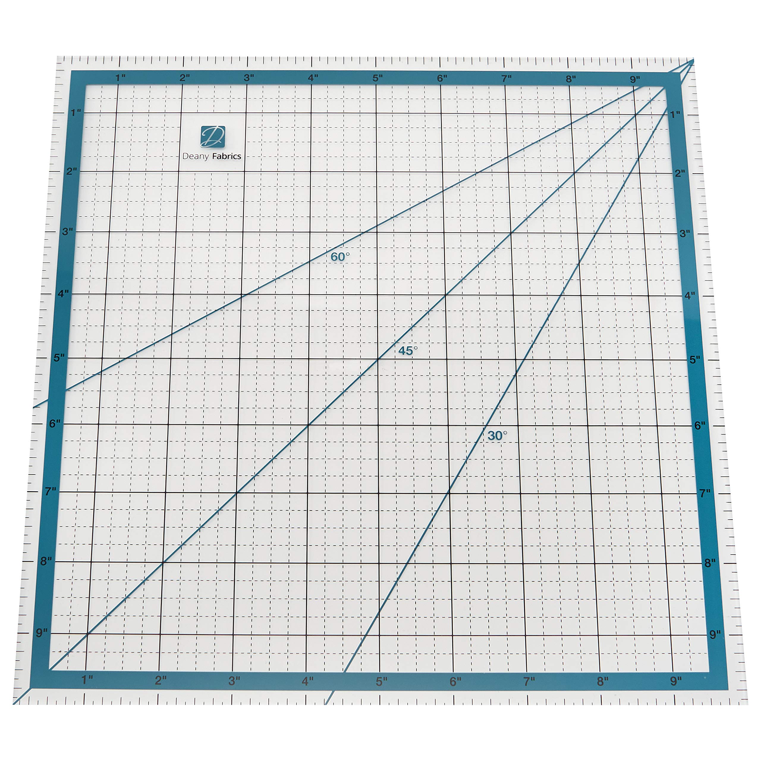 DEANY FABRICS Quilting Ruler, 10 x 10 Inch Square, Laser Cut Acrylic Ruler with Coloured Grid Lines for Easy Precision Cutting, for Quilting, Sewing & Crafts, Blue