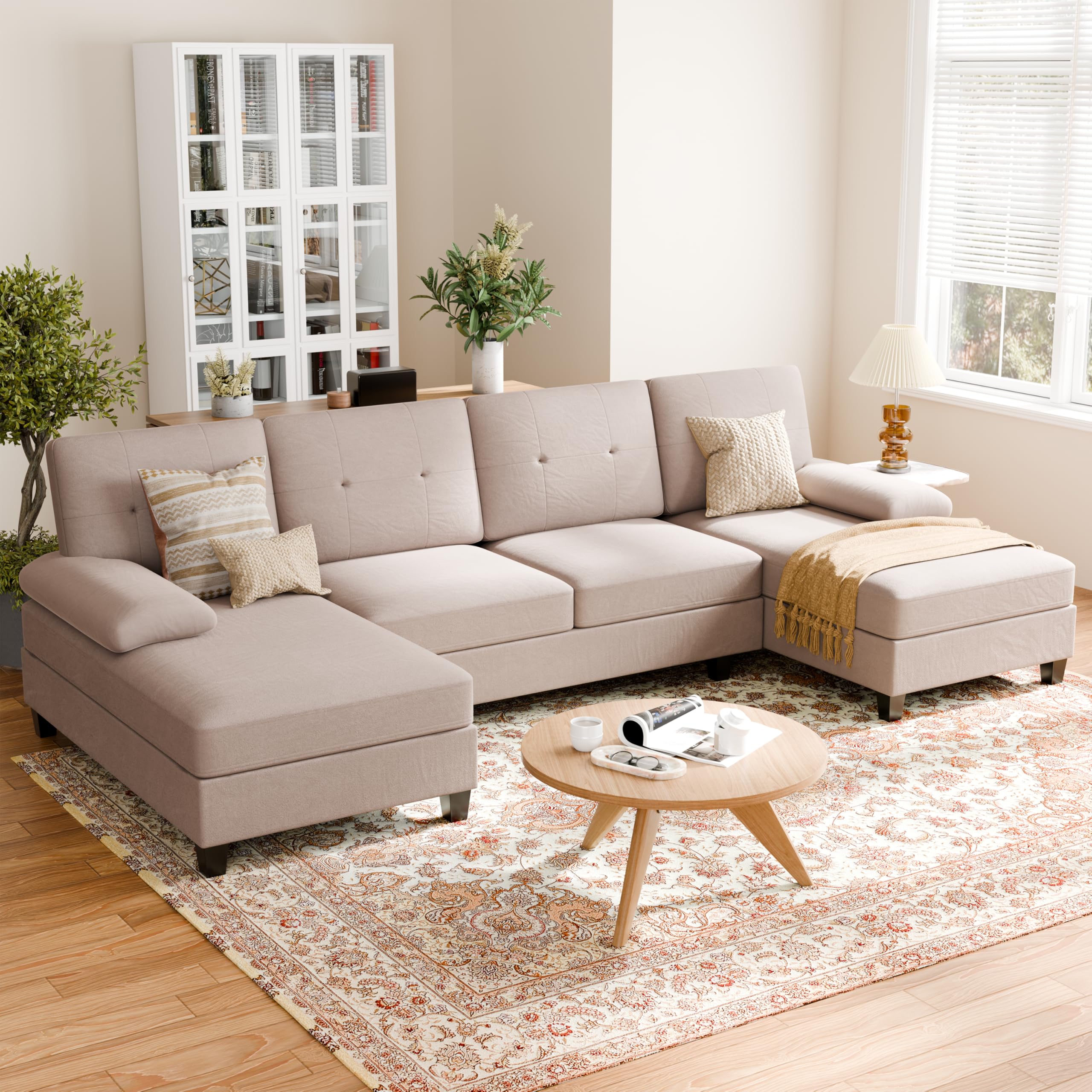 View 1 of ****PARTIAL, TWO SEAT SEGMENT ONLY**** Shintenchi U Shaped Sectional Couches for Living Room, 4 Seat Modern Sectional Sofa with Removable Armrest & Soft Backrest for Apartment and Small Space, Milky Coffee