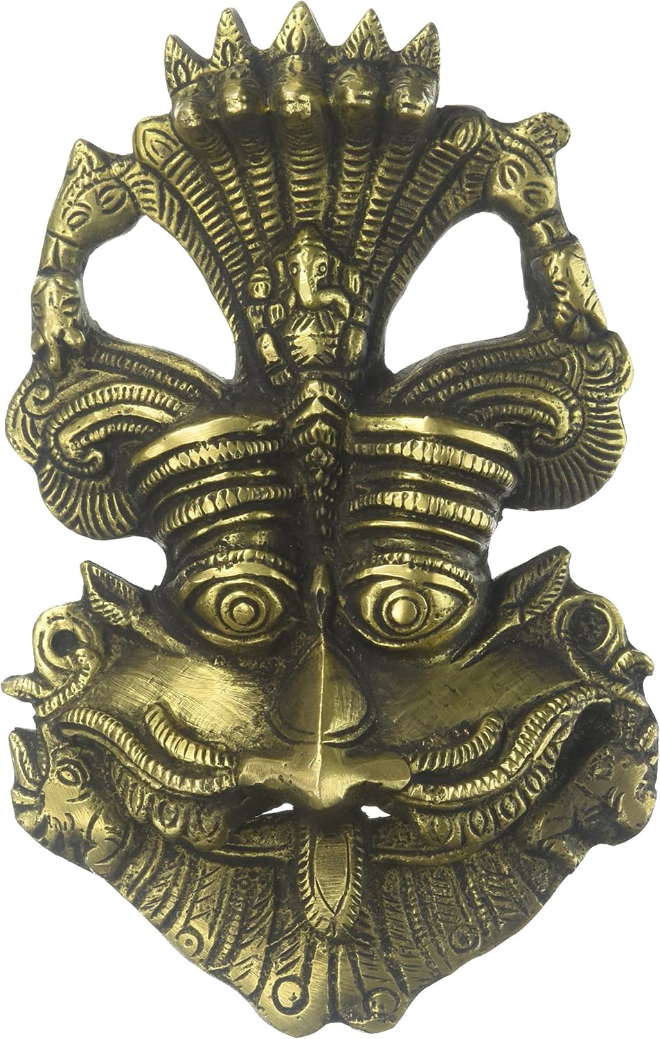 Kirtimukha Wall Hanging Mask with Ganesha ATOP - Brass Statue