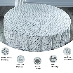Ridhi Powder Blue 100% Cotton Round 60 Tablecloth