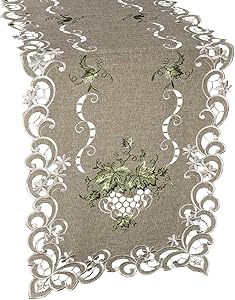 Linens, Art and Things Embroidered Green Leaf on Antique Green Fabric 16 x 35 Inch Table Runner Dresser Scarf Coffee Table Doily
