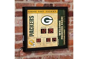TEAM SPORTS AMERICA NFL Green Bay Packers Scoreboard Digital Wall Clock with Bluetooth Speaker, Vintage Wall Decor for Sports Man Cave, Game Rooms, Gift for Football Fans