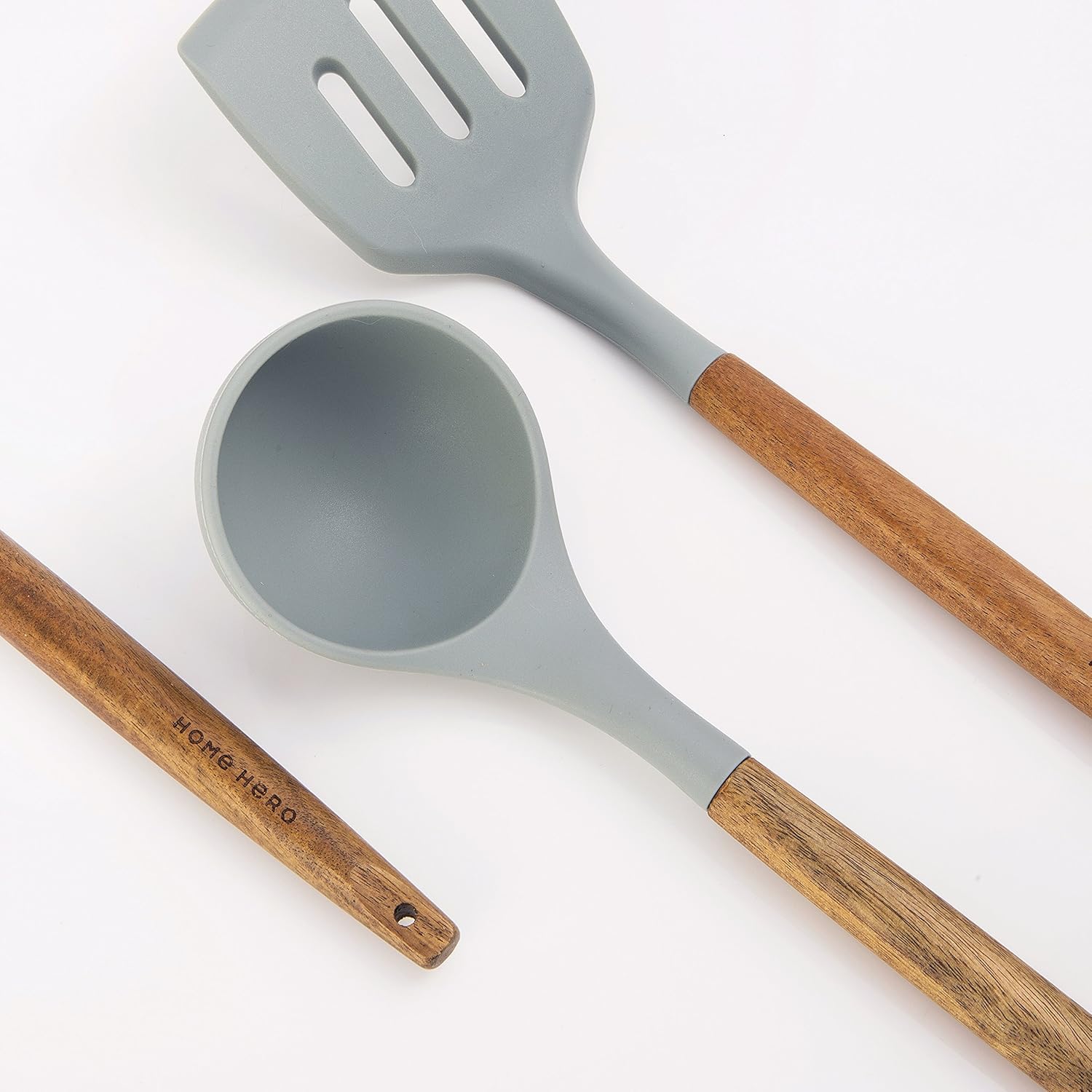 Home Hero Silicone Cooking Utensils Kitchen Utensil Set - 8 Natural Acacia Wooden Silicone Kitchen Utensils Set - Silicone Utensil Set Spatula Set - Silicone Utensils Cooking Utensil Set: Kitchen & Dining