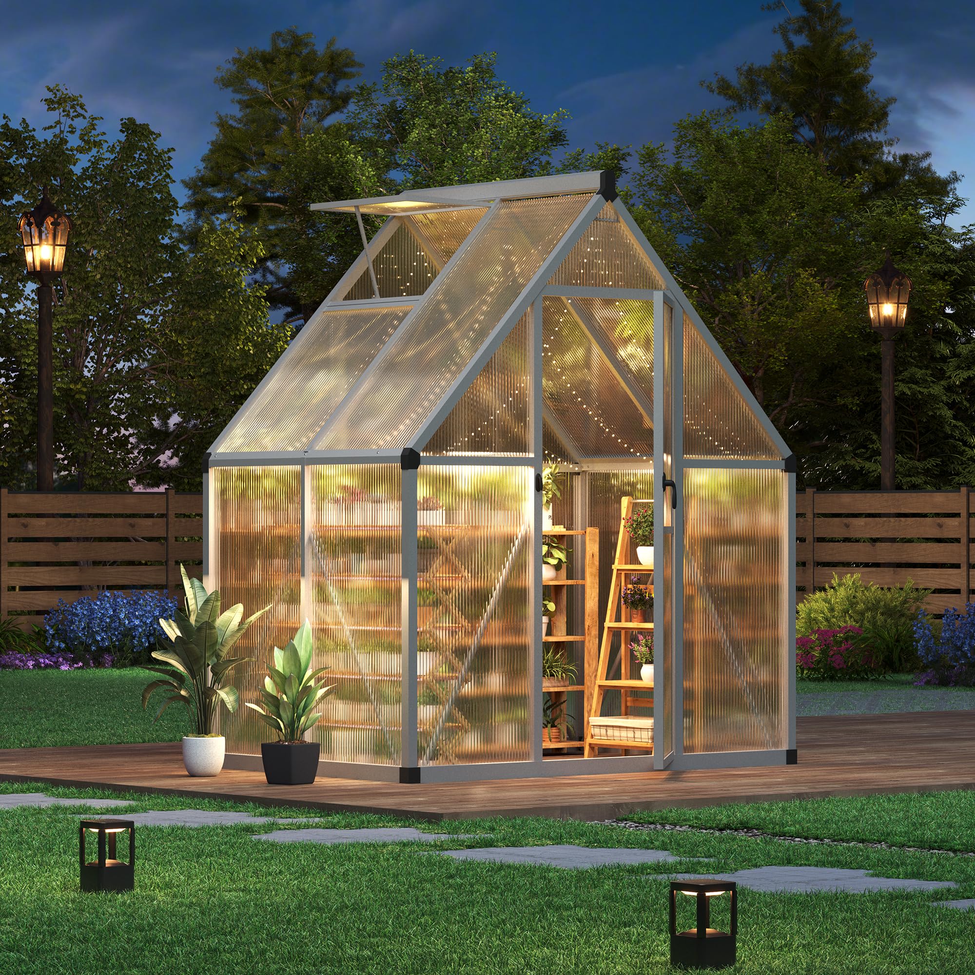 Photo 1 of ***FACTORY SEALED***GarveeHome 6×4 FT Outdoor Greenhouse, Large Walk in Greenhouses for Outdoors and Garden Planting, Polycarbonate Green House with Enhanced Aluminum Frame and W/Lockable Push Door, Silver