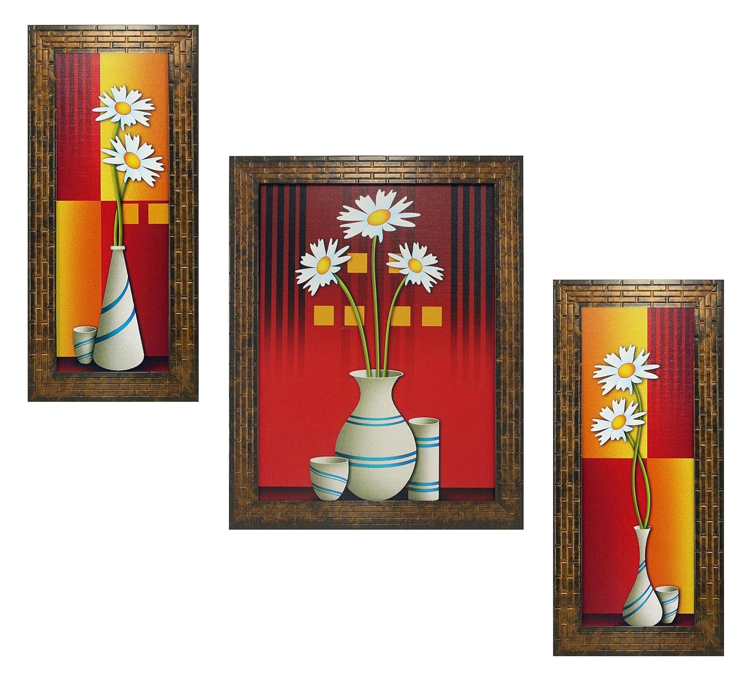 Indianara Set of 3 Floral Paintings (1679) Without Glass 5.2 X 12.5, 9.