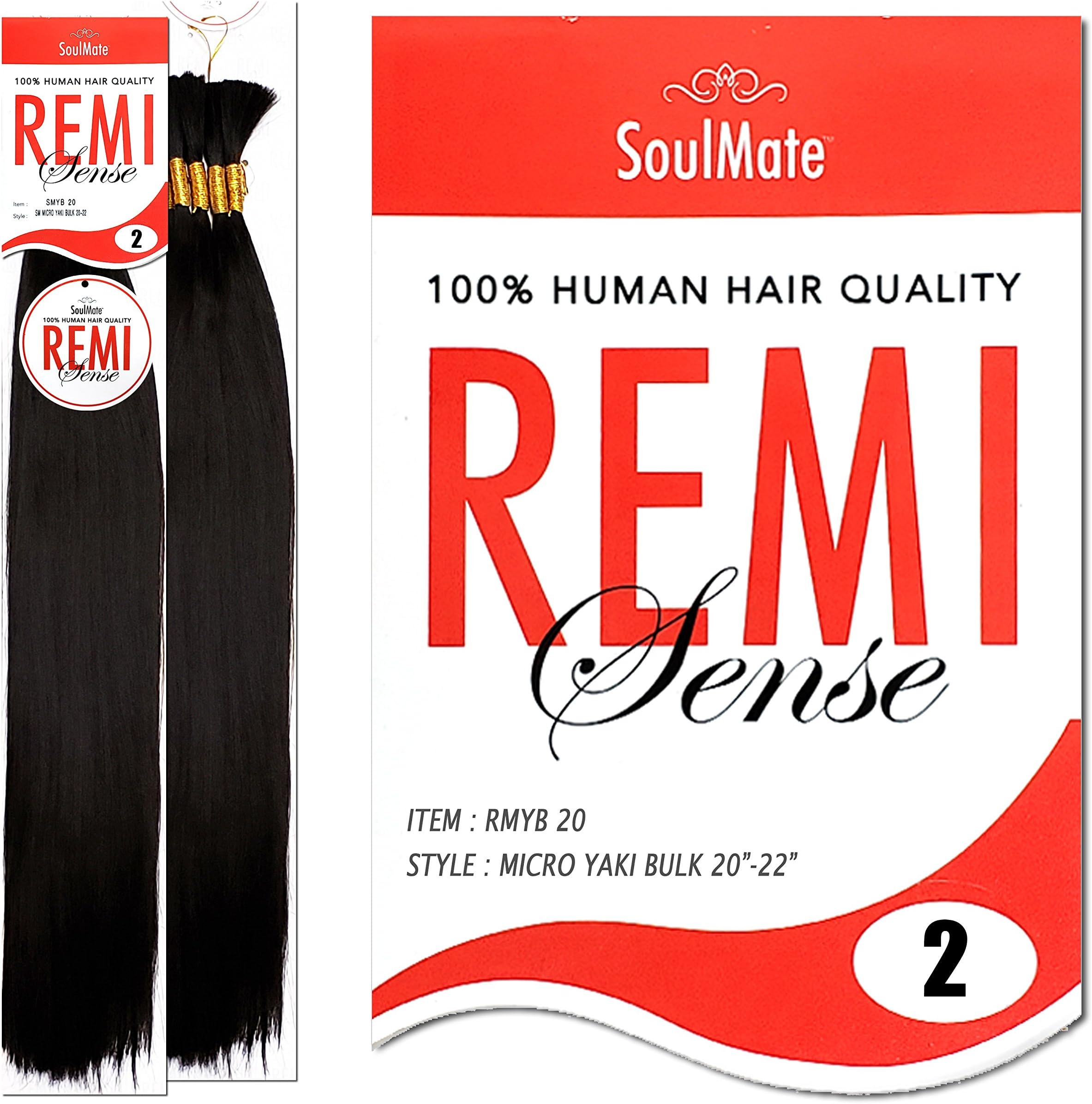 [2PACKS DEAL] SOULMATE REMI SENSE Human Hair Blend Micro Braid Yaki Bulk 20"-22" - RMYB 20 (2 [Darkest Brown])