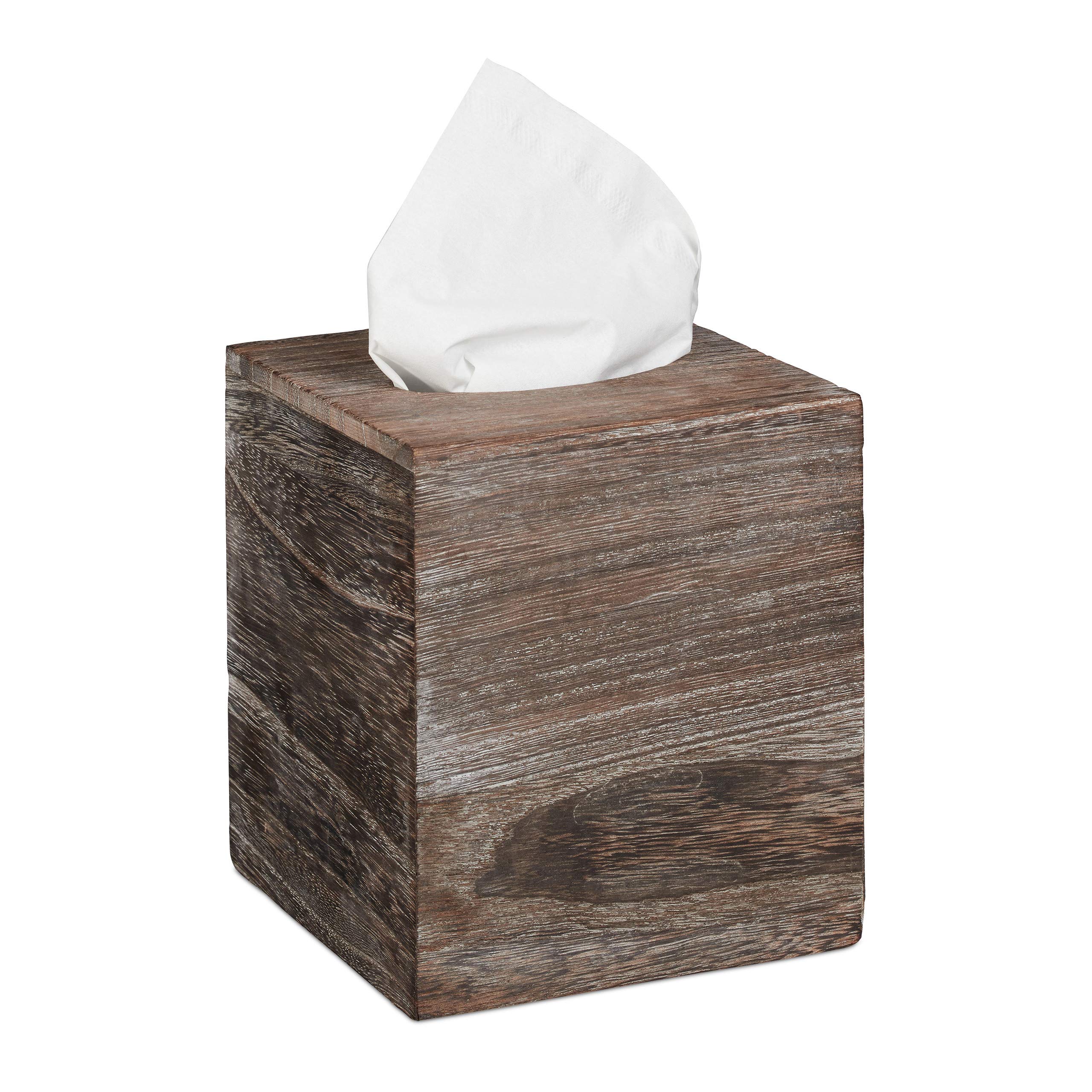 Relaxdays Shabby Tissue Box, Paper Tissue Box Cover with Sliding Floor, Wooden Dispenser Cube, HWD: 16.5x14x14 cm, Brown