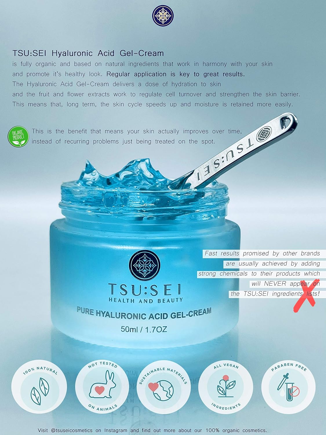 Hyaluronic Acid Face Gel Cream by TSU:SEI. Daily Moisturiser for Women Anti-Aging, Anti Wrinkle - Image 3