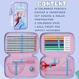 Disney Frozen Pencil Case Set with Colouring Pencils Markers 2 Zip Bk view 6