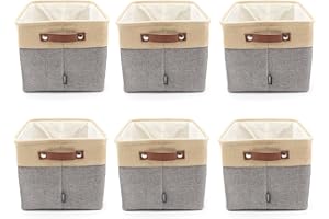 HYGGE PLUS HYGGE + Linen Storage Bin Basket 15.8" x 12.5" x 10" Durable fabric & lightweight design. Great for storing toys, books, linens, games, clothing, baby products & more! (6 PACK, WHEAT/GREY)