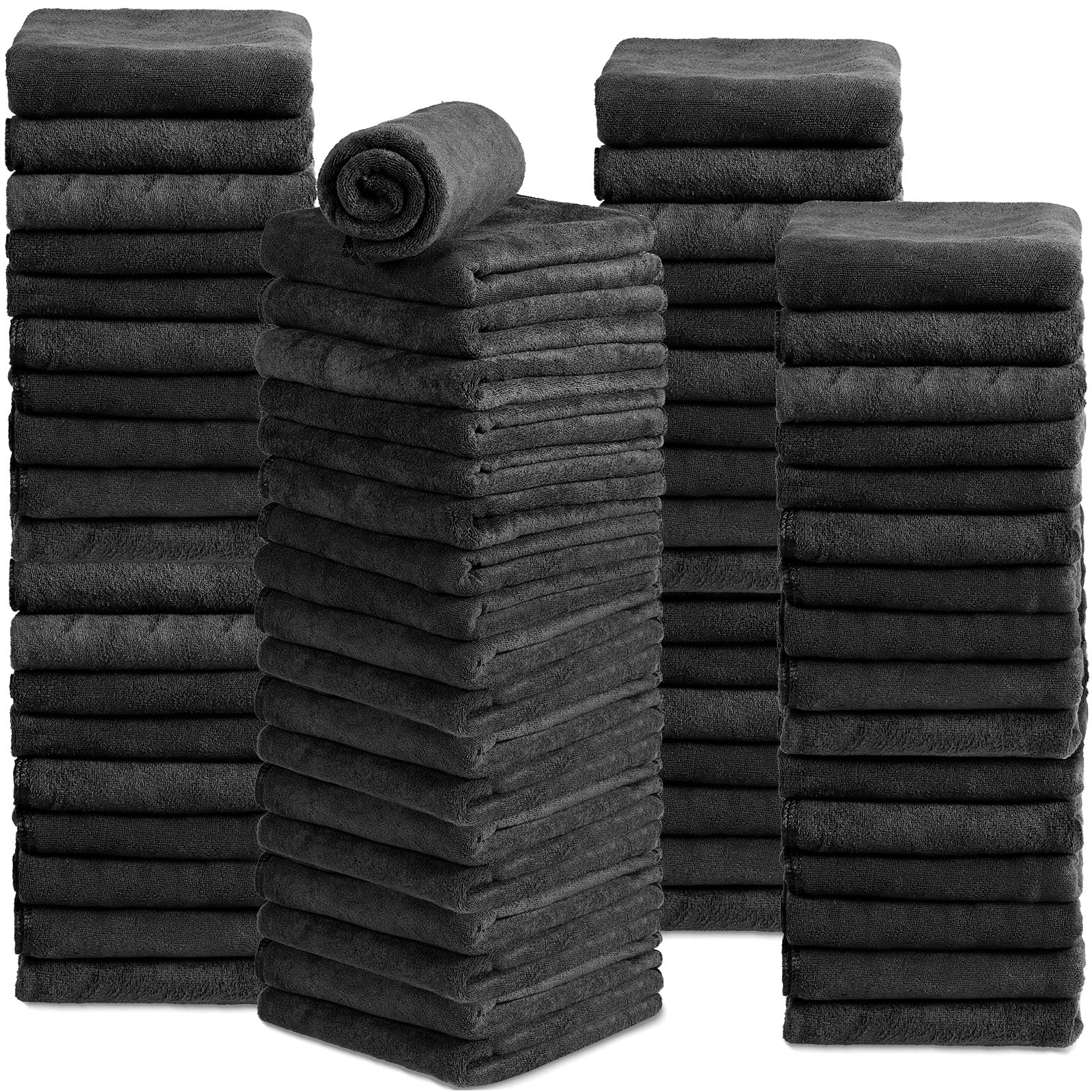 Photo 1 of **missing parts**Newwiee 72 Pack Microfiber Bleach Proof Towels Bulk for Salon 18 x 30 Inch Dry Lint Free Hair Drying Hand Towels for Hair, Gym, Bath, Spa, Shaving, Barber(Black)