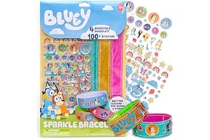 HORIZON GROUP USA Bluey Sparkle Bracelet Making Kit, 4 Reversible Bracelets with Easy Closure, 100+ Traditional and Puffy Resin Stickers, DIY Bluey Jewelry, Arts and Crafts for Kids Age 8-12, Toddler Gifts