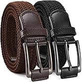 CHAOREN Stretch Belt Men 2 Pack - 1 3/8" Braided Golf Belts For Men - Casual Elastic For Pants and Jeans