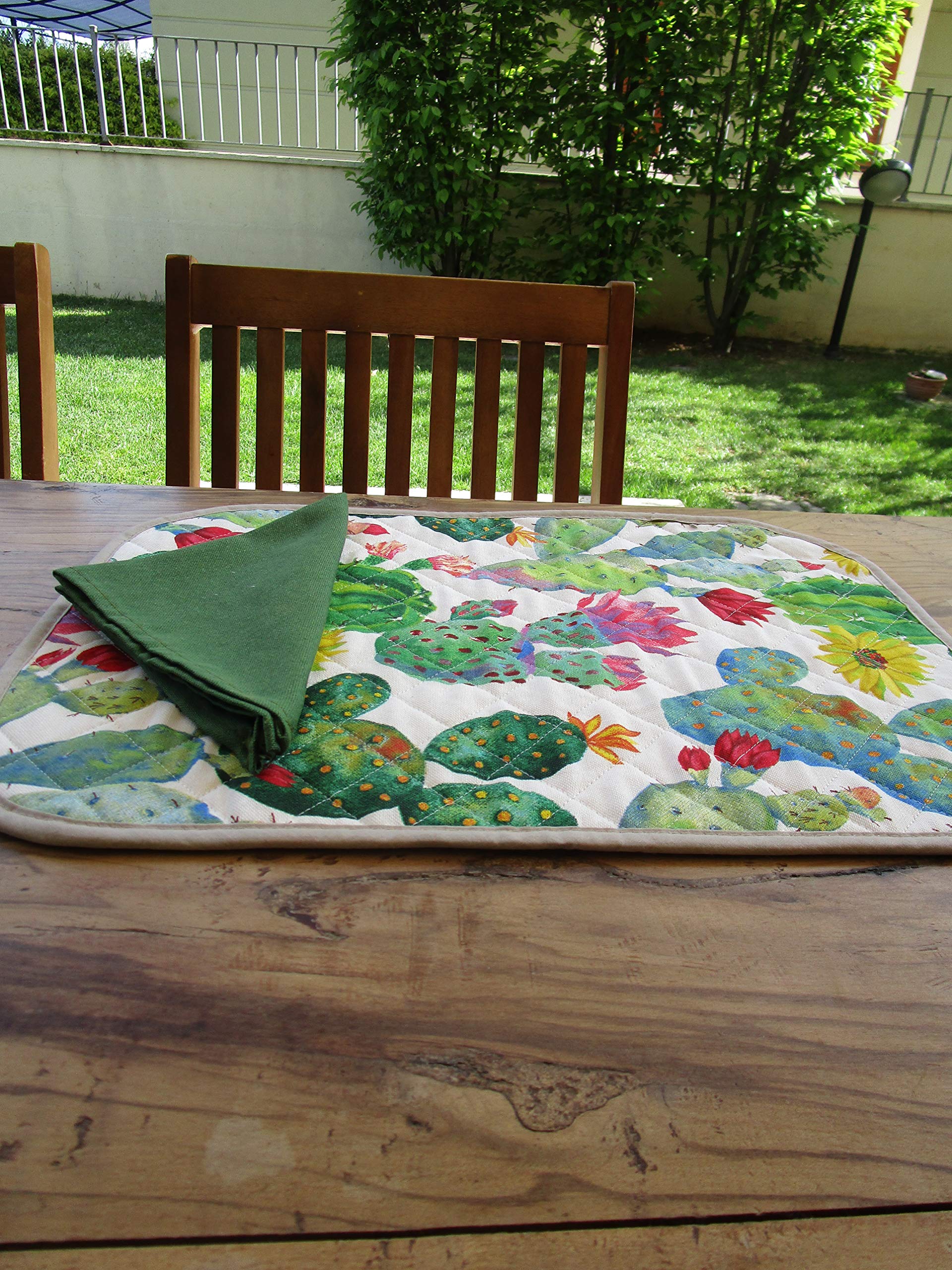 I pay little New!!!! American Quilted Placemat with 1 Cactus Design Napkin Made in Italy!!!!