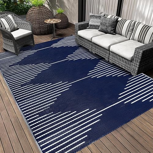 Falflor Large Outdoor Rug 240x300cm for Garden Outdoor Rugs for Patios Waterproof Foldable Plastic Picnic Blanket UV Resistant Floor Mat for Beach Camping RV Deck(Blue)