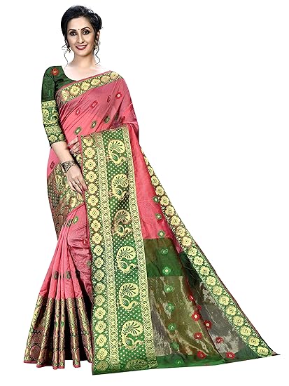 Women's Banarasi Cotton Silk Saree With Blouse Piece