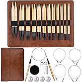 WAZAIGUR Interchangeable Bamboo Circular Knitting Needles Set | 12 Sizes 3.5-10mm/US 4-15, 12 Pairs, 4 Cables, Natural Bamboo Needles Kits for Knitting Projects - Beginners/Enthusiast, Gift