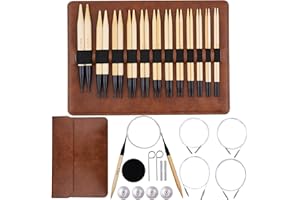 WAZAIGUR Interchangeable Bamboo Circular Knitting Needles Set with Case Sizes 3.5mm, 3.75mm, 4mm, 4.5mm, 5mm, 5.5mm, 6mm, 6.5mm, 7mm, 8mm, 9mm, 10mm, 12 Pairs, 4 Cables