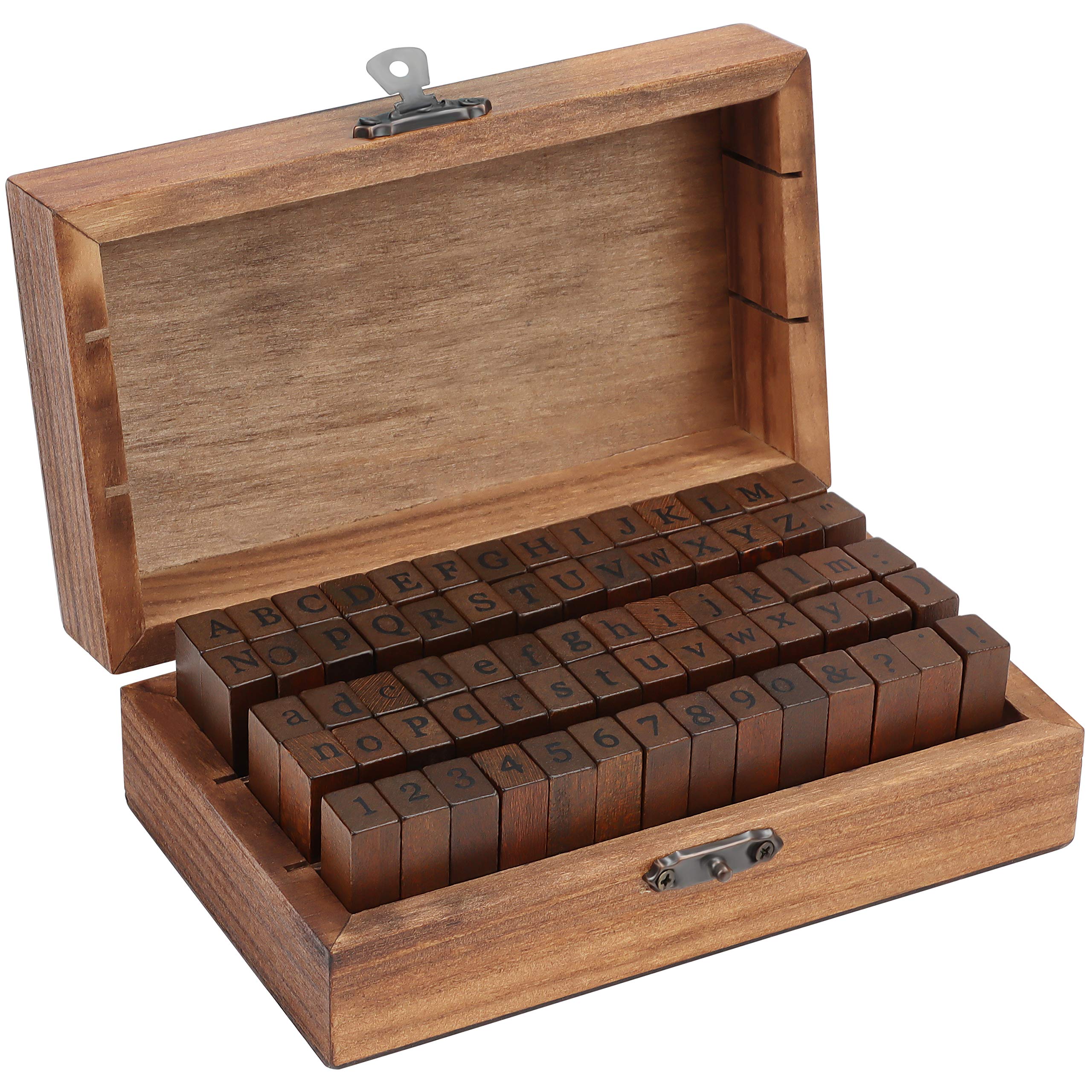 Kurtzy Wooden Rubber Alphabet Letter, Number and Symbol Stamps Set (70 Pieces) - Multipurpose Craft Ink Stamp Kit with Vintage Storage Box - For Card Making, DIY Planner, Scrapbooking and Arts & Craft