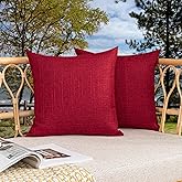Kevin Textile Valentines Outdoor Waterproof Throw Pillow Covers Pack of 2 Decorative Farmhouse Checkered Square Solid Cushion Cases for Patio Garden Porch Sofa Red 18x18 inch
