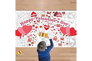 JXSDWANG Valentines Giant Coloring Tablecloth,Valentines Day Crafts for Kids - 72x30 Inches, Paper Coloring Banner Games Activities Gifts Party Decorations