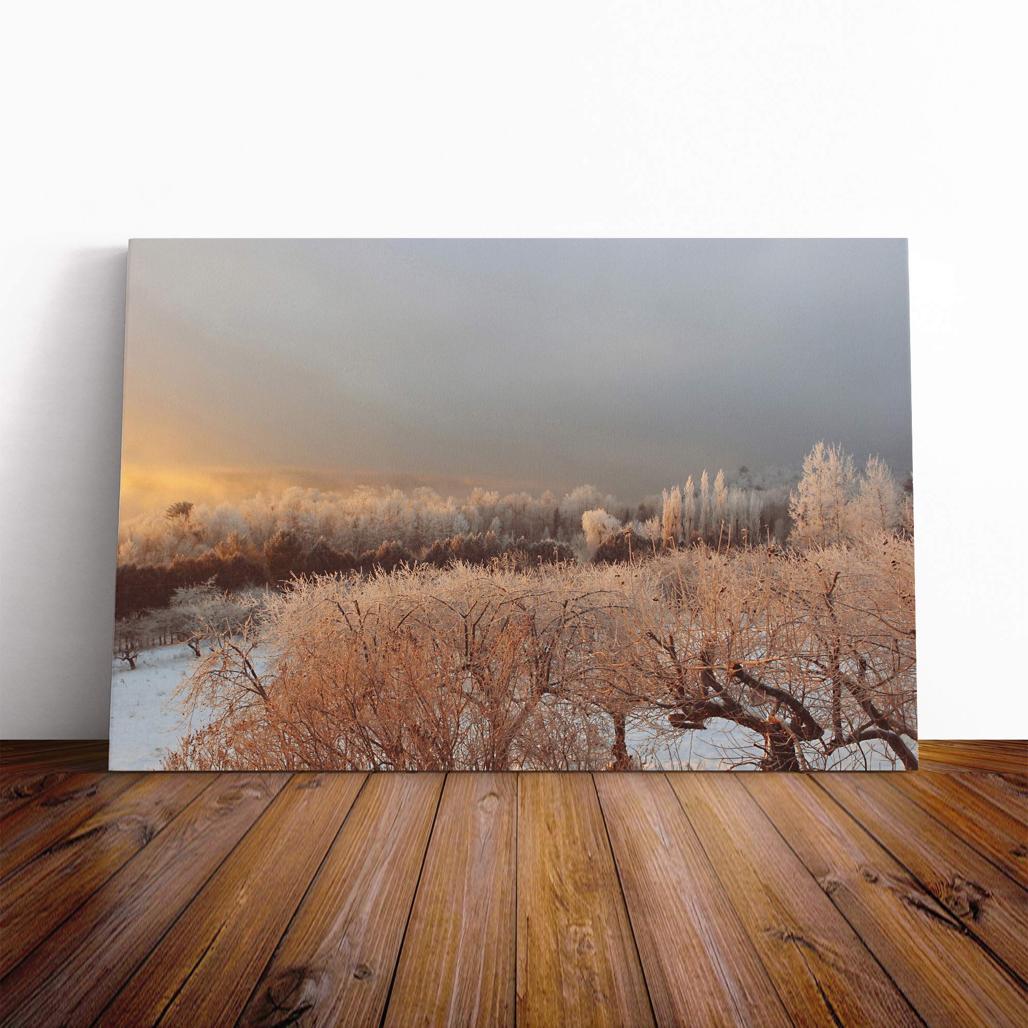 Landscape Winter Forest and Snow Canvas Print | Gallery Wrapped 30mm Frame Wall Art | 20x14 inches | Ready to Hang | Modern Landscape Picture | Living Room Bedroom Lounge Office