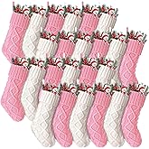 Hungdao 12 Pcs 12 Pcs Pink White Christmas Stockings Knitted Xmas Socks Rustic Socks Double Sided Fireplace Hanging Stockings Vintage Xmas Sock for Family Christmas Decoration (8.3 Inch)