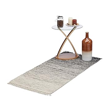 Relaxdays Teppichläufer Flur 140 x 70 cm, handgewebter Läufer aus Baumwolle, Flachgewebe mit Farbverlauf, schwarz