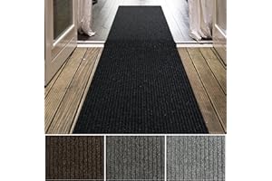 iCustomRug Spartan Weather Warrior Indoor/Outdoor Utility Ribbed Carpet Runner with Non-Slip Thermoplastic Rubber Backing, 3ft X 8ft in Black