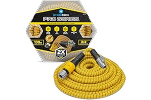 HydroTech 100 ft Expandable Garden Hose - Pro Series, 2x Max Flow, 3/4" No-Kink Flexibility, Lightweight Hose for Lawn, Garden, Car Washing, Deck and Patio Cleaning