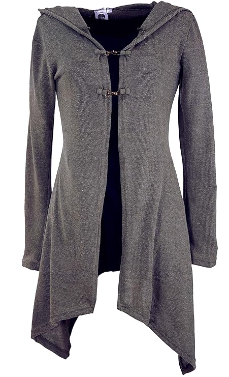 Guru-Shop Lange Strickjacke, Strickmantel mit Weiter Kapuze, Damen, Synthetisch, Strickjacken, Ponchos Alternative Bekleidung