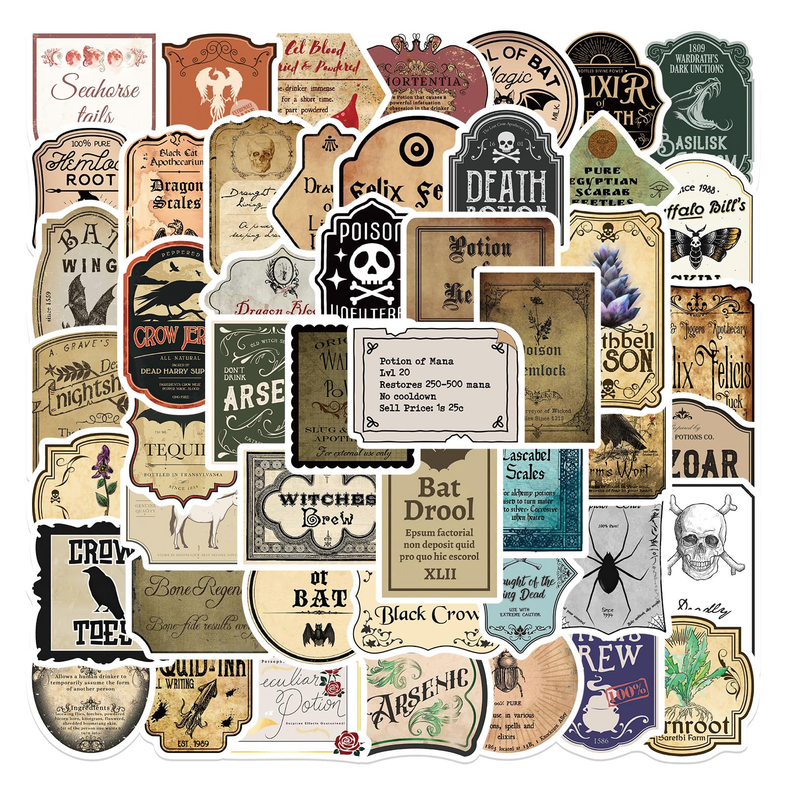TWGOGOTIC Potion Label Stickers 50Pcs Magic Potion