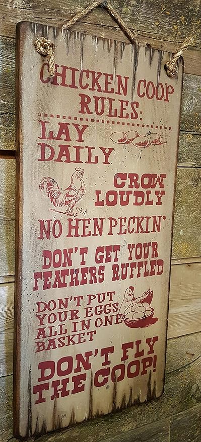 Chicken Coop Rules Ranch Farm Rustic Wood Sign Wall Art Home Family Decoration Design Plank Plaque Wooden Sign