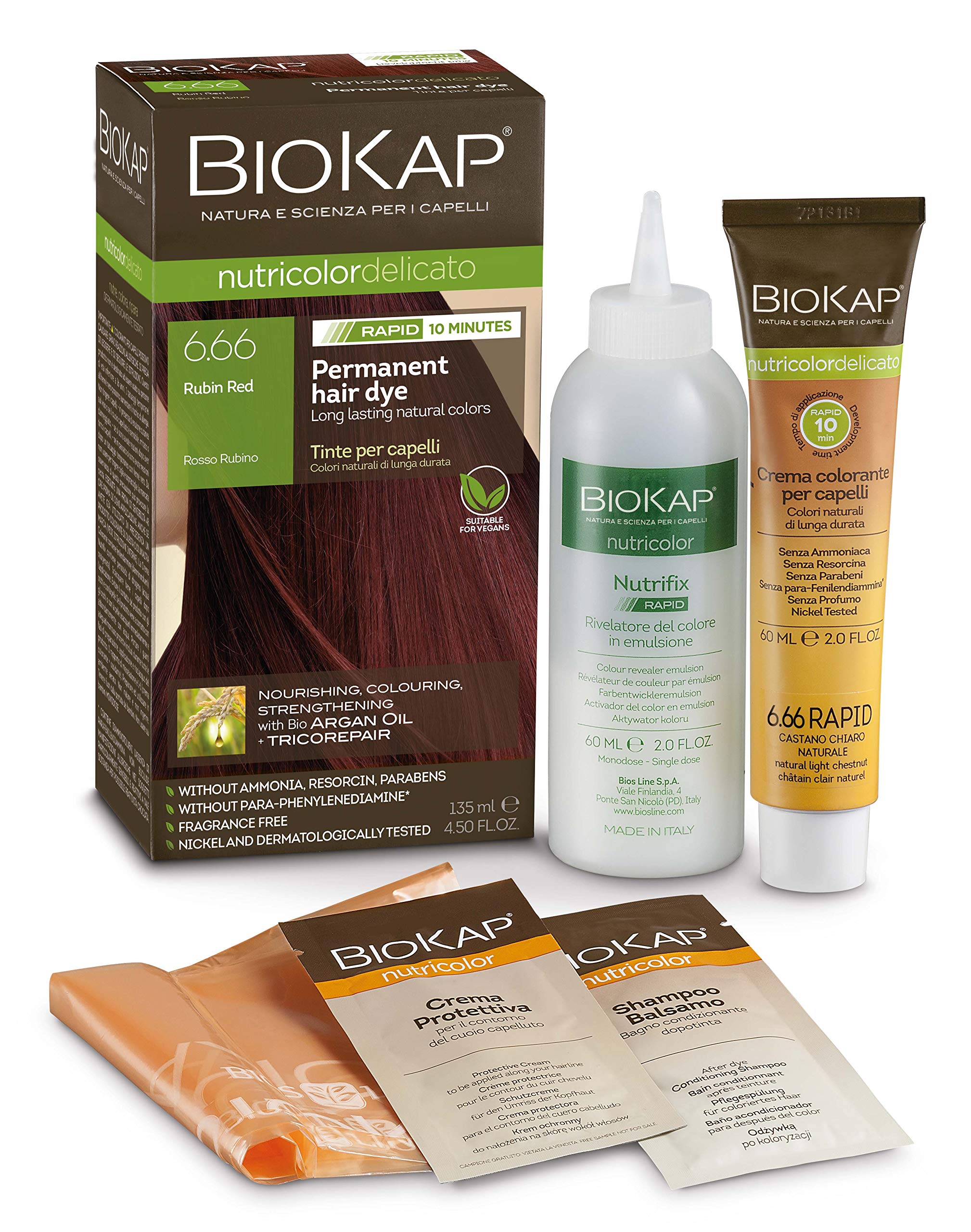 BioKap Ruby Red 6.66 Rapid Permanent Hair Colour Organic & Vegan Formula for Sensitive Skin 135ml
