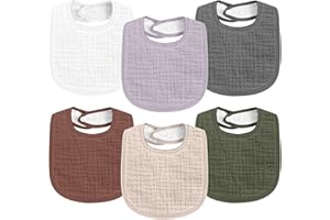 Susurration Muslin Baby Drool Bibs 6Pack Soft Square Adjustable Baby Bandana Bibs for Unisex Girls & Boys