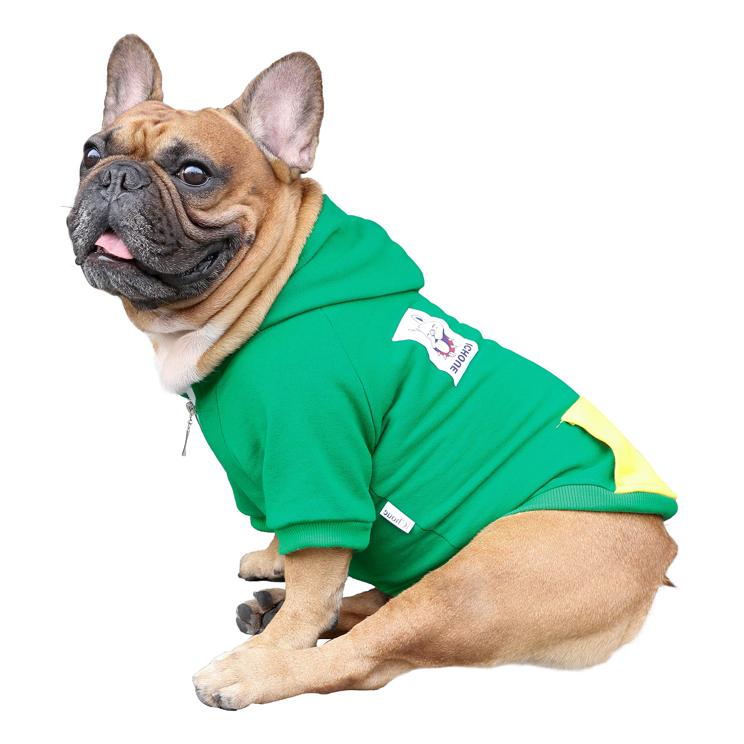 iChoue French Bulldog Frenchie Clothes Hoodies For Dogs Pug English Boston Terrier Bully Pitbull Corgi Sweatshirt Sweater Clothing Puppy - Green/Small