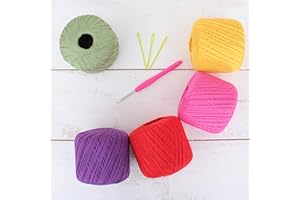 100% Pure Cotton Crochet Thread Set by Threadart - Size 10 - Bright Colors - Five 50g Balls
