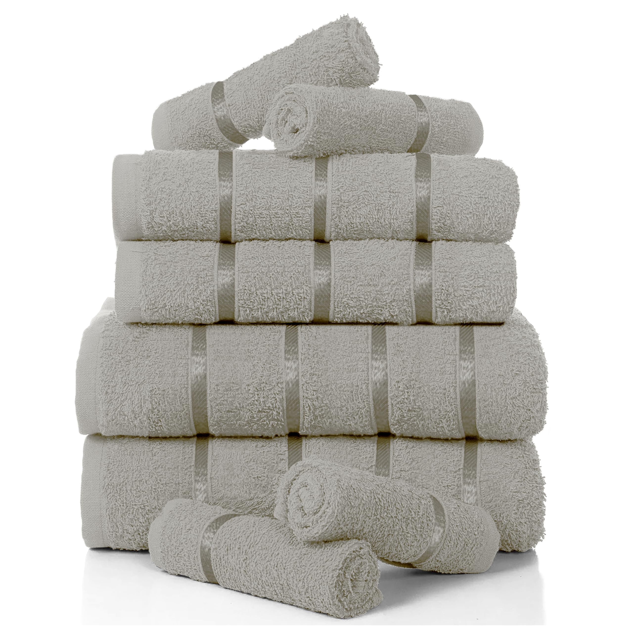 Gaveno Cavailia Luxurious 8 Pack Boston Towel Bale Set ( 4 Face, 2 Hand and 2 Bath), Cotton, Silver