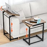Tv Tray Table, 8-Level Adjustable Height Couch Side Table，90&deg; Tilt Angle Adjustments C-Shaped End Table, with Phone &amp; Tablet Slot Sofa Computer Desk for Couch, Sofa, Bed, Chair, Living Room (Brown)