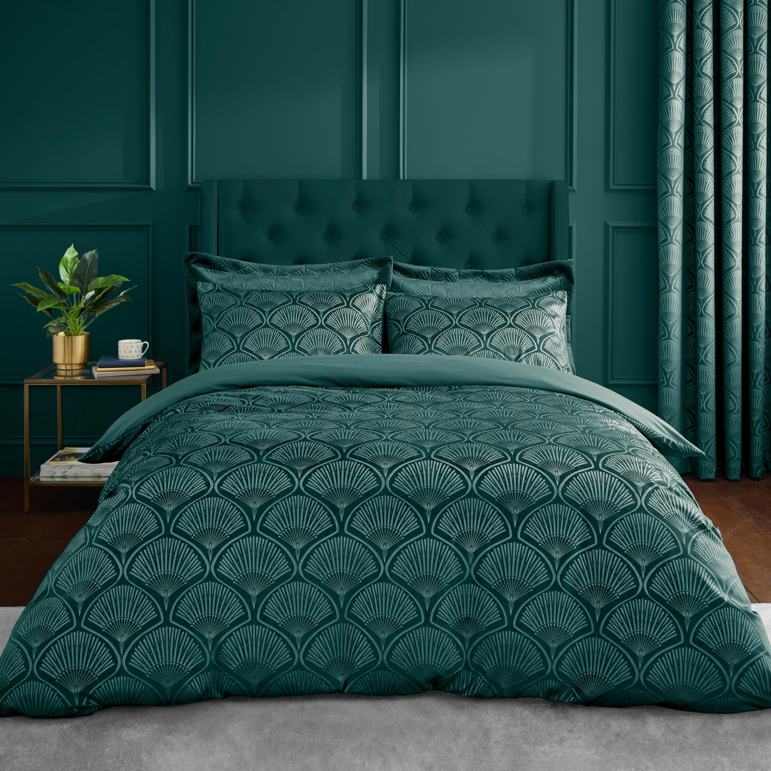 Catherine Lansfield Art Deco Pearl Super King Duvet Cover Set with Pillowcases Teal Green