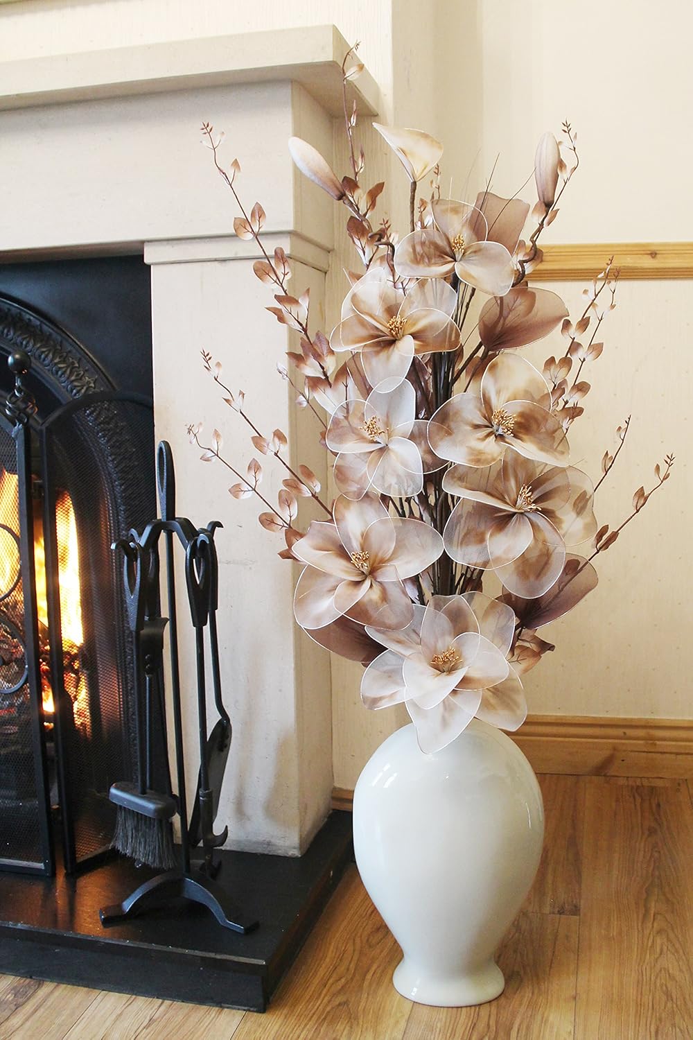 Large 110cm Cream And Coffee Flourish Floor Vase With Tall Artificial Flowers In Vase Ready To Display Home Garden Store Artificial Flora