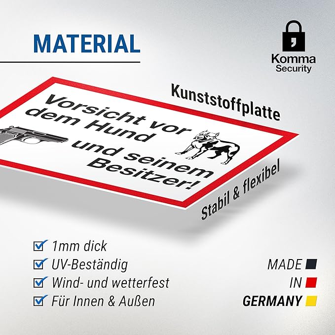 Komma Security Vorsicht Vor Dem Hund Seinem Besitzer Hinweisschild Wetterfest Hundeschild Gartentor Einfahrtstor Die Haustur Turschild Abschreckung Warnschild Einbruchschutz Haus Amazon De Burobedarf Schreibwaren