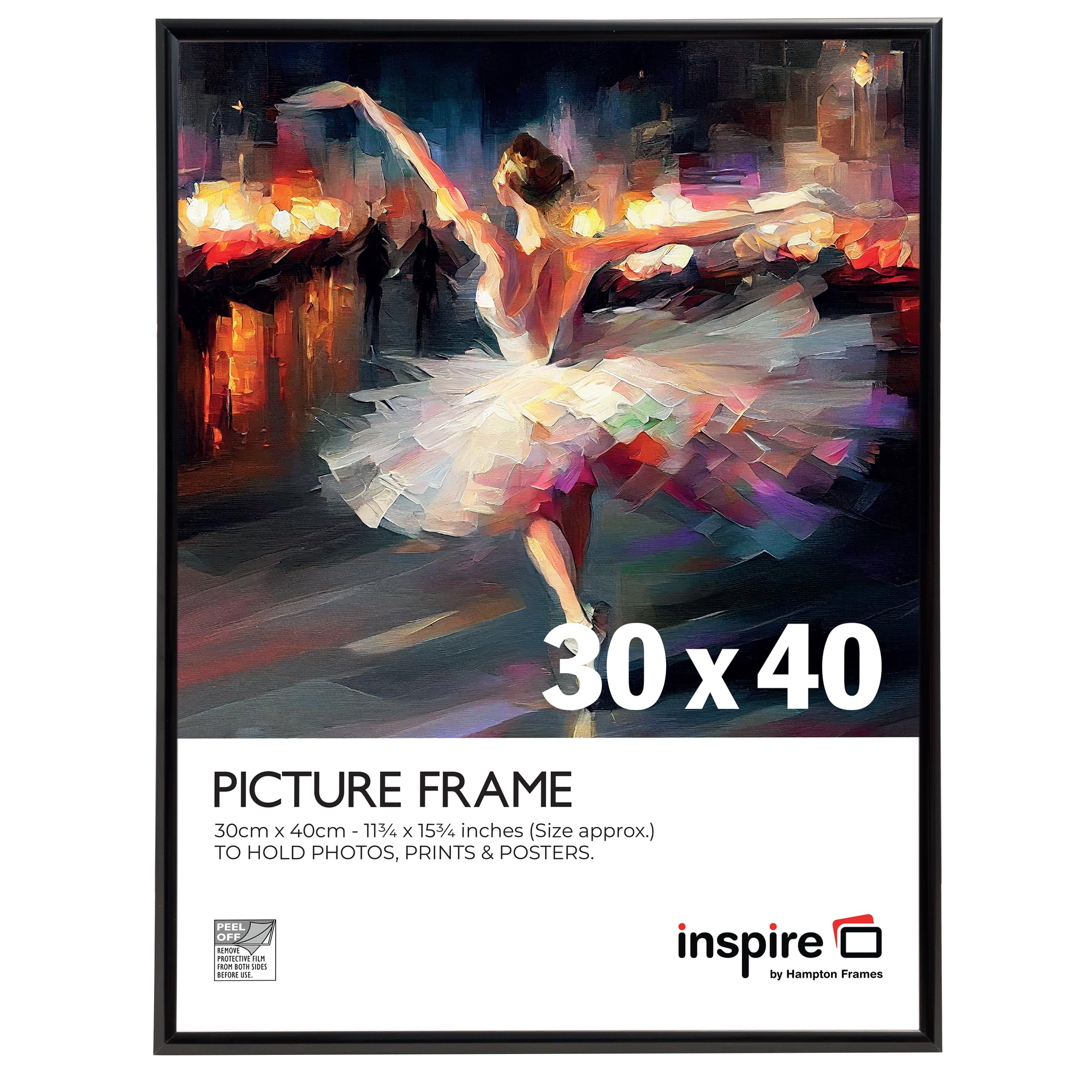 inspire by Hampton Frames ALUM 30 x 40 cm Black Picture Photo Frame Acrylic (Non Glass)